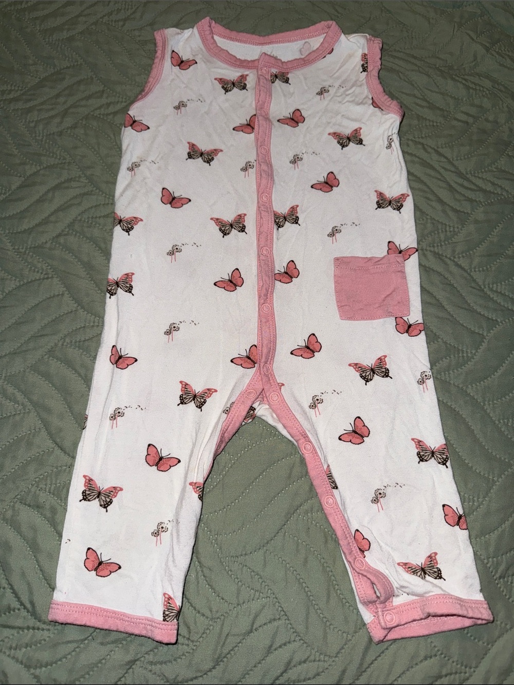Kyte BABY Pink Butterfly Sleeveless Sleep Romper
